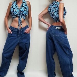 VINTAGE 90s Iceberg Italian Glitter Mod Wash Extra High Rise Loose Fit Jeans 38